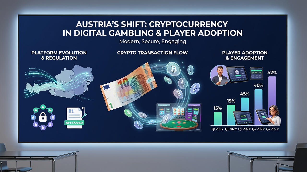 Infographic illustrating player demographics and regional adoption rates for crypto payments in Austrian online gambling